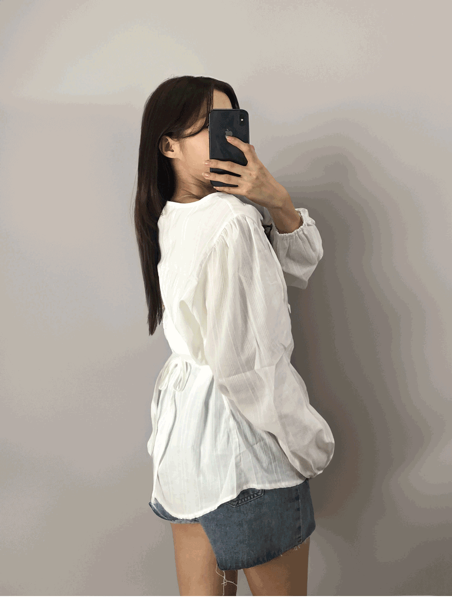 (ç summe최저가 ️) 넥 리본 린넨 여리여리 블라우스 - 에이블리